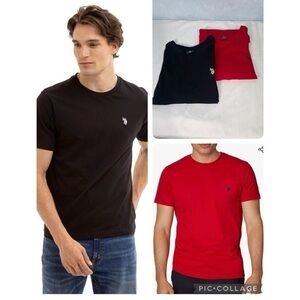 2~US Polo Assn Cotton Short Sleeve Crewneck Men’s T-Shirts Black & Red Large